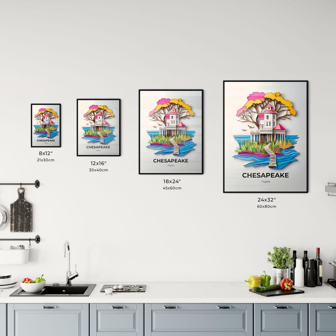 Chesapeake Virginia Stilt House Waterside Paper Cut Art Poster - Image 3