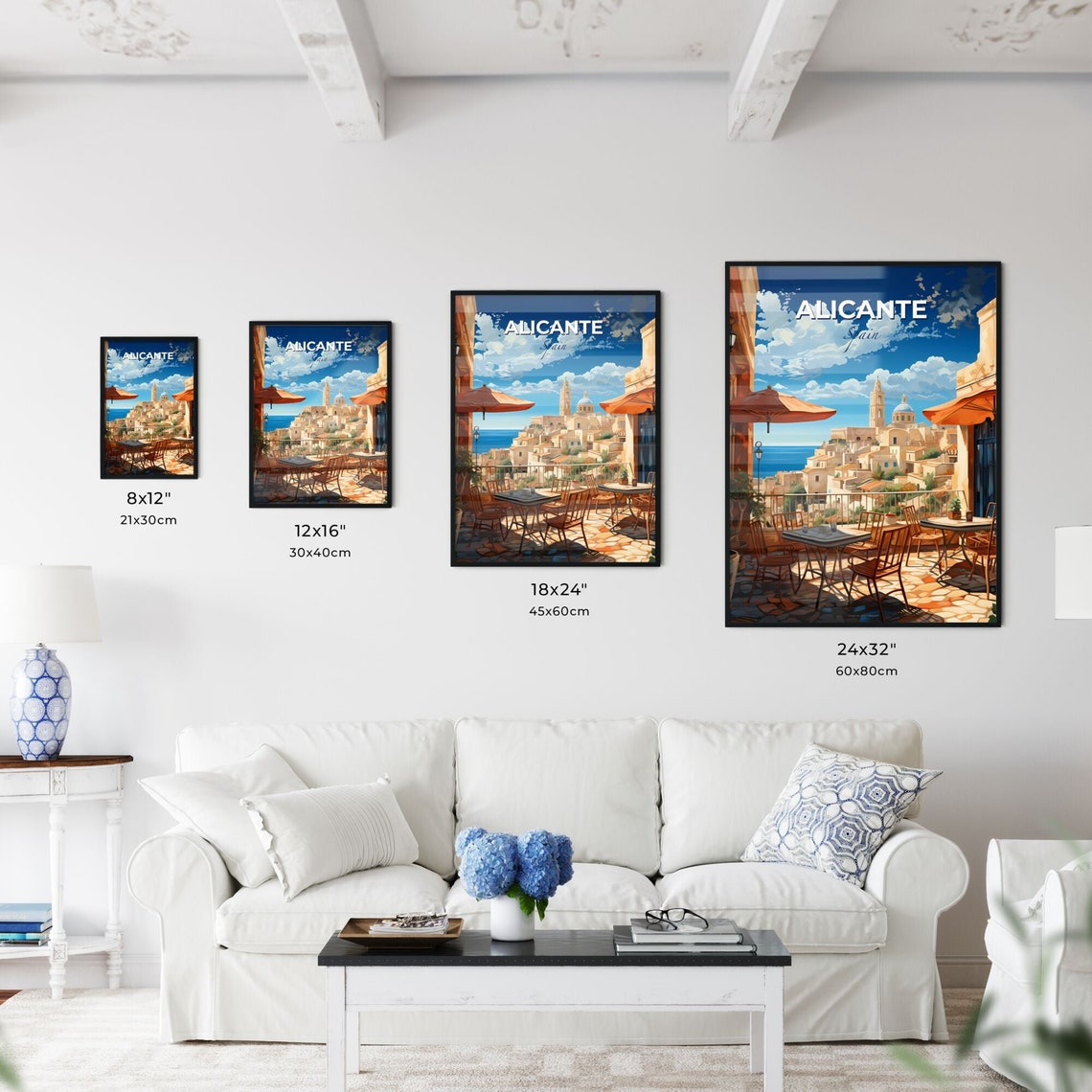 Alicante Spain Sunny Cafe Terrace Over Old Town Sea View Poster - Image 3