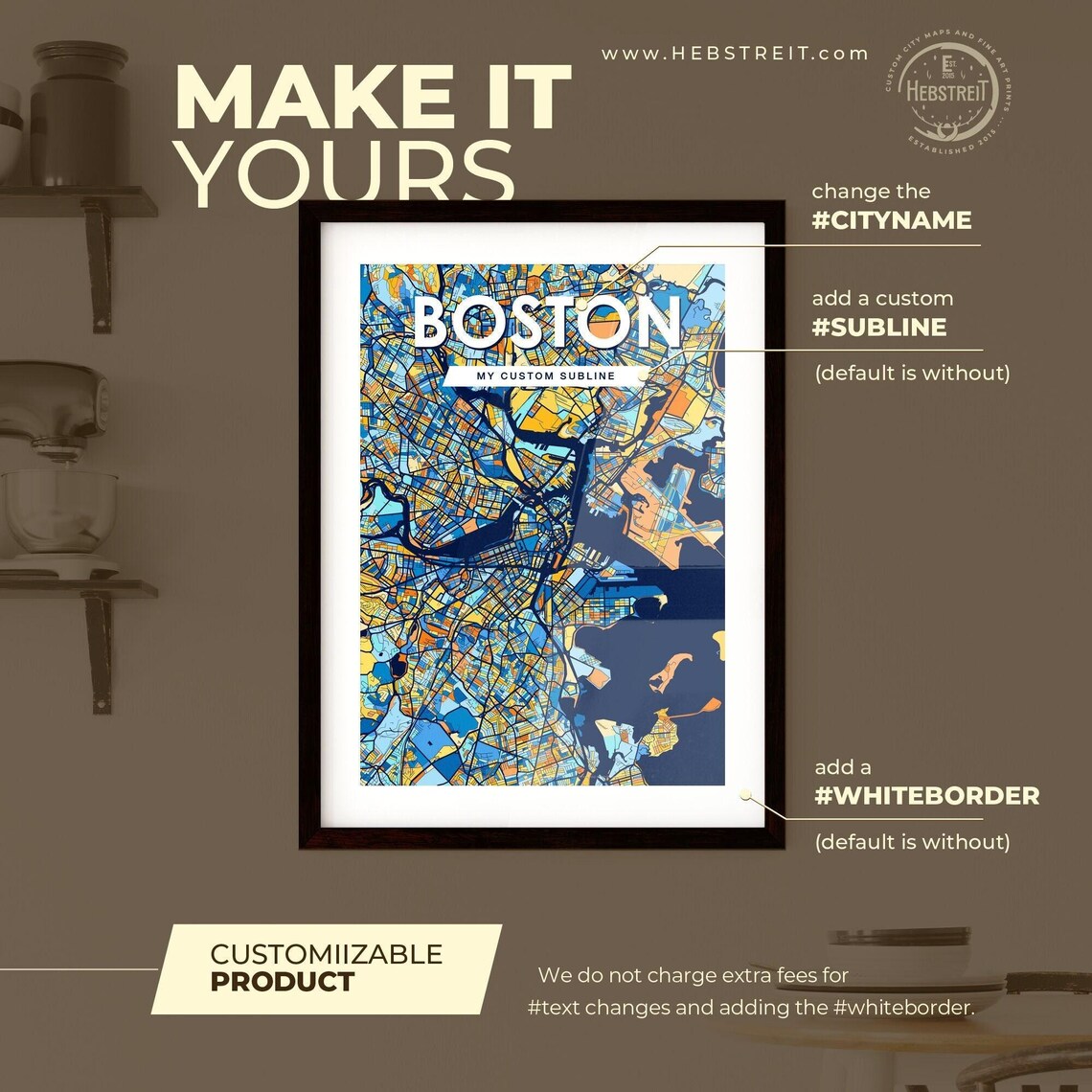 Boston Massachusetts Vibrant Colorful Illustrated Street Map Art Poster - Image 2