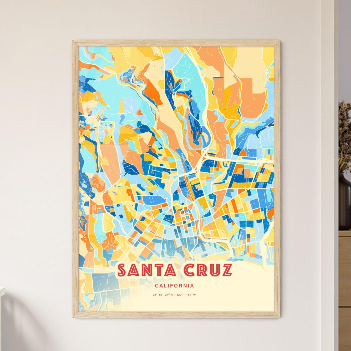 Santa Cruz California Blue Orange City Map Art Home Decor Poster - Image 3