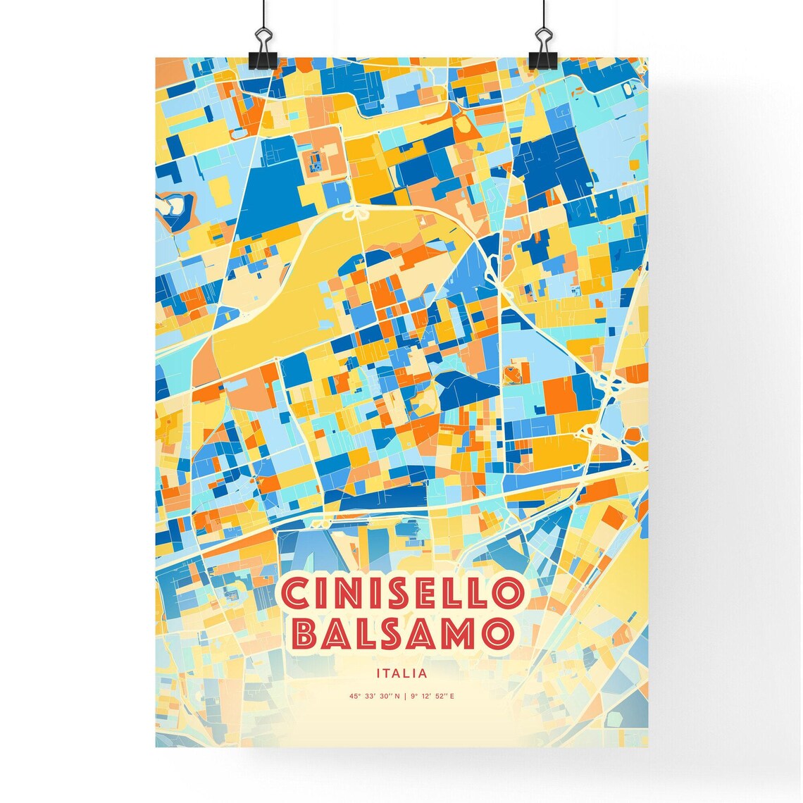 Cinisello Balsamo Italy Colorful Blue and Orange Retro City Street Map Wall Art - Image 3