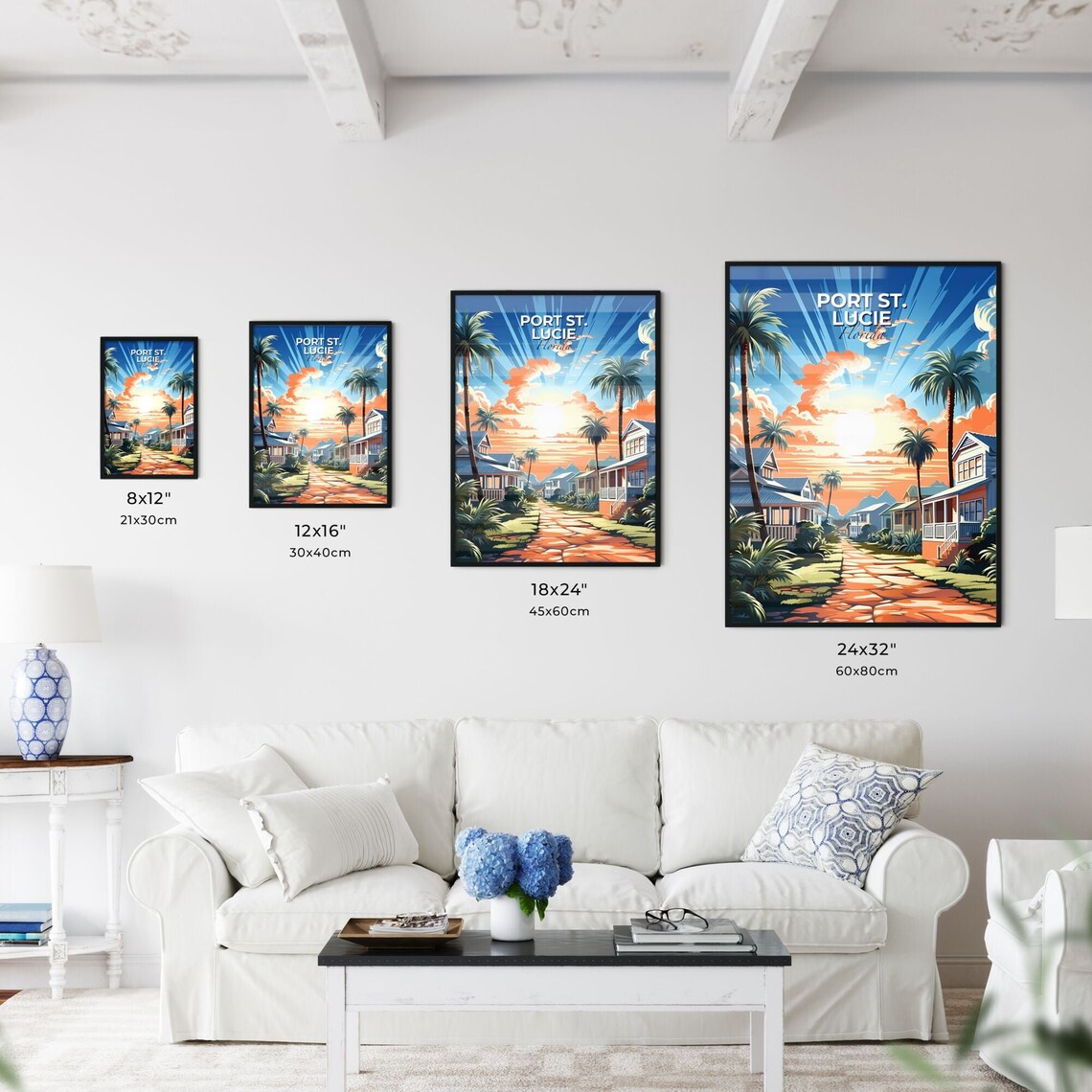 Port St. Lucie Florida Palm Street Sunrise Travel Poster Art - Image 3