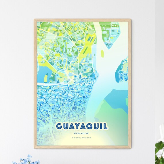 Guayaquil Ecuador Bluish Watercolor Modern Decorative City Map Art Poster