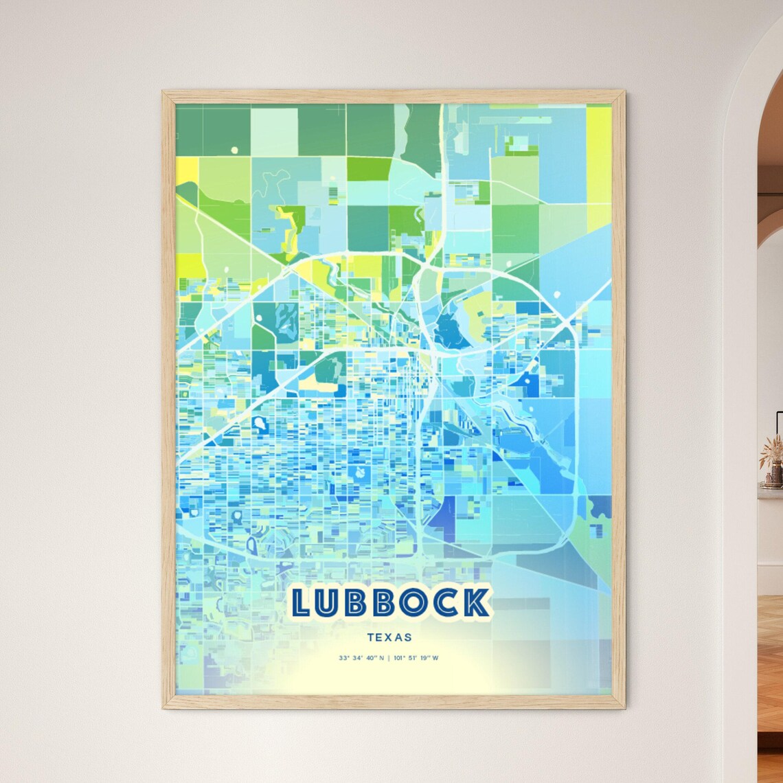 Lubbock Texas Colorful Abstract Watercolor City Street Map Art Poster