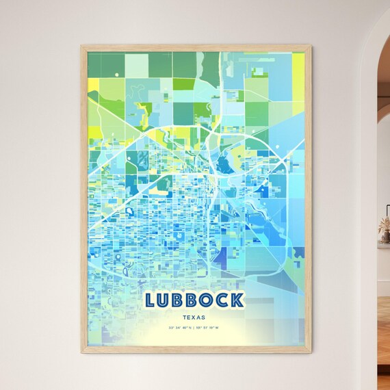 Lubbock Texas Colorful Abstract Watercolor City Street Map Art Poster