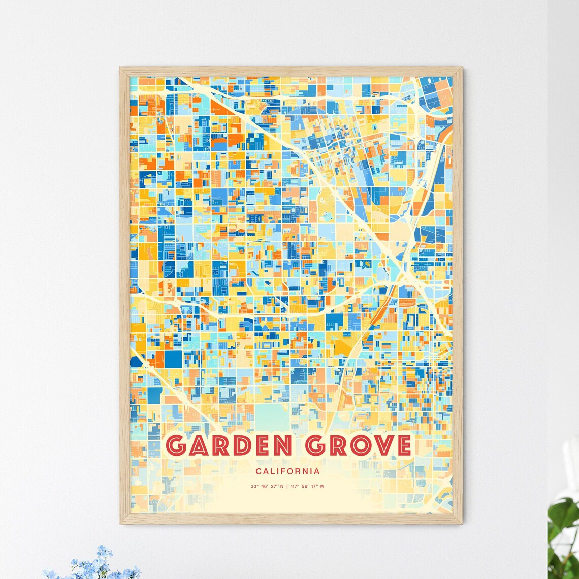 Garden Grove California Colorful Geometric City Map Art Poster