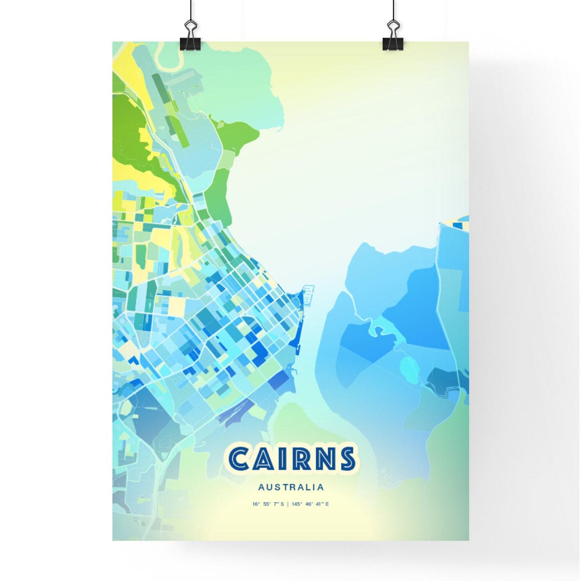 Cairns Australia Pastel Blue City Map Art with Coordinates Poster - Image 3