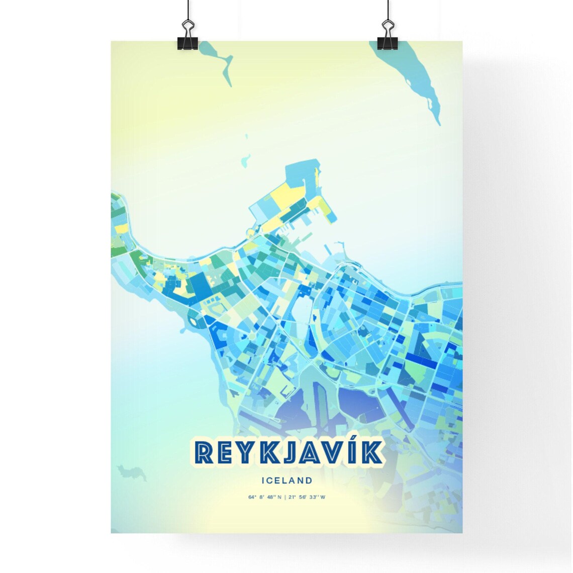 Reykjavik Iceland Customizable Bluish Art City Map Wall Poster - Image 2