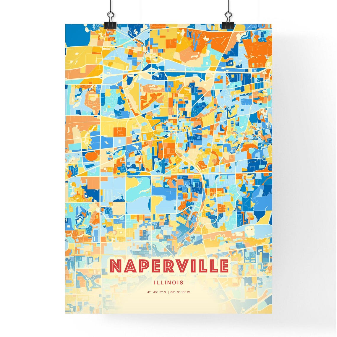 Naperville Illinois Colorful City Map Art Coordinates Poster - Image 3