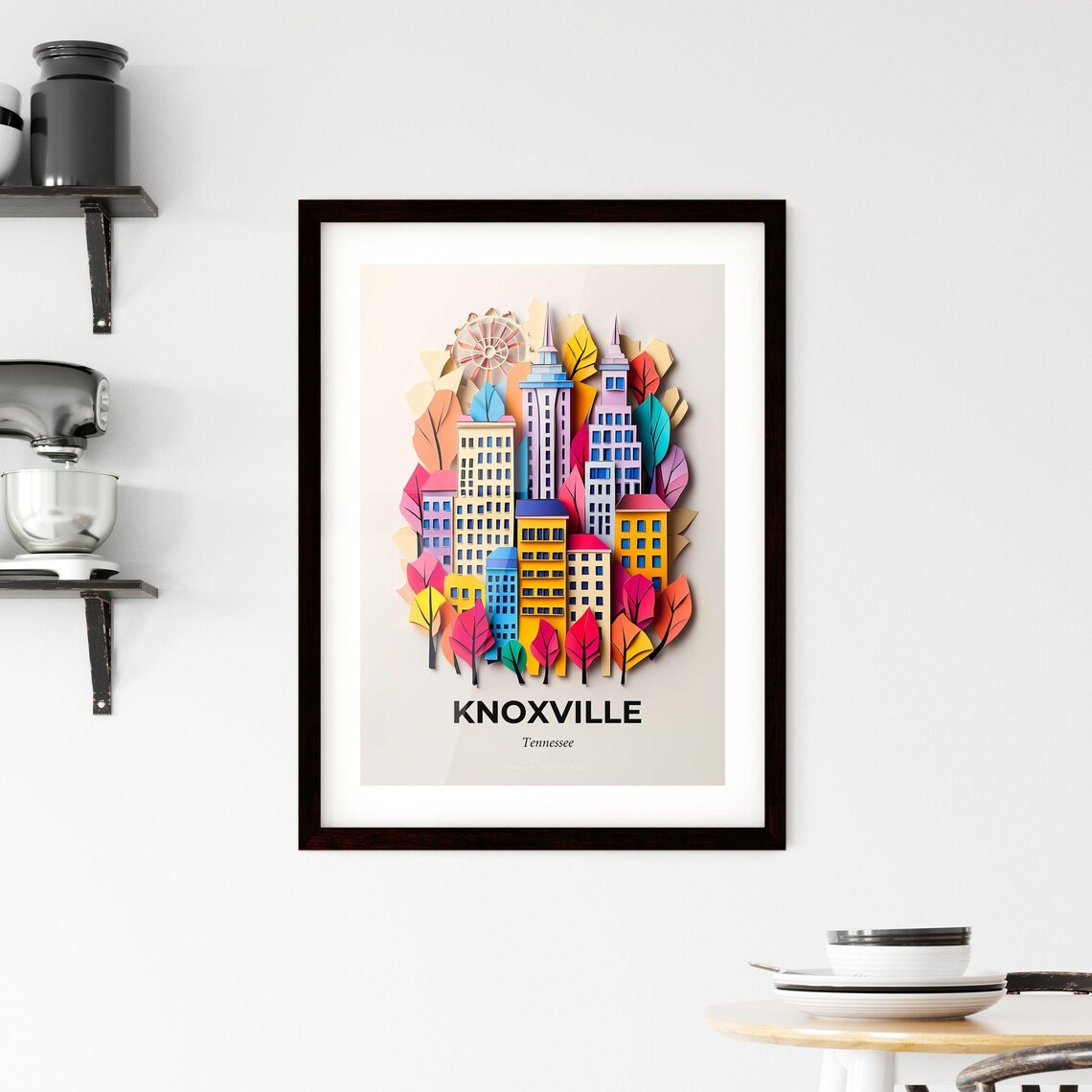 Knoxville Tennessee Downtown Towers Autumn Leaves Paper Cut Poster - Image 2