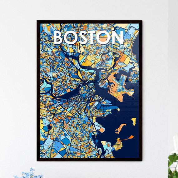 Boston Massachusetts Vibrant Colorful Illustrated Street Map Art Poster