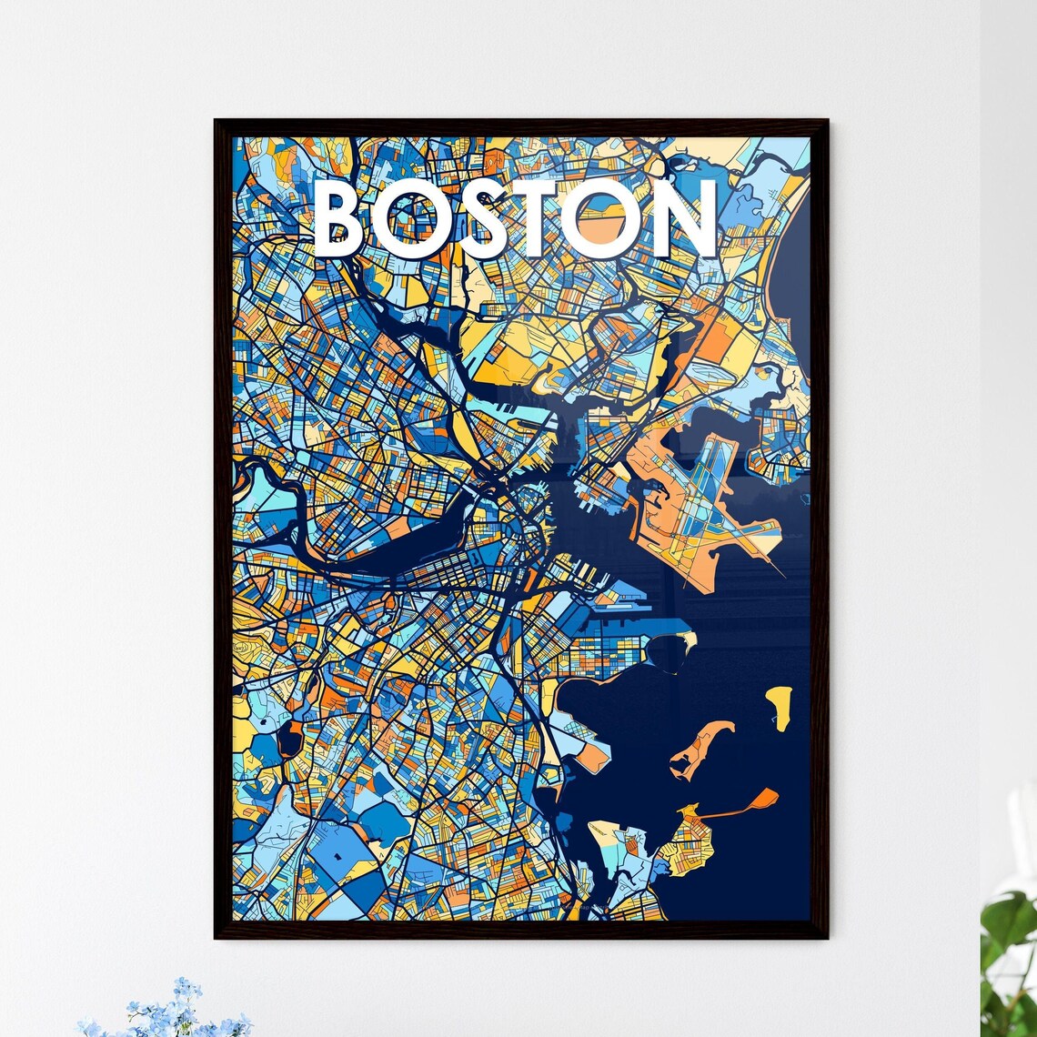 Boston Massachusetts Vibrant Colorful Illustrated Street Map Art Poster