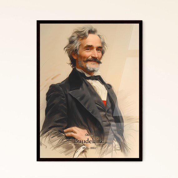 Charles Baudelaire 1821 to 1867 Poet Portrait Vintage Art Poster