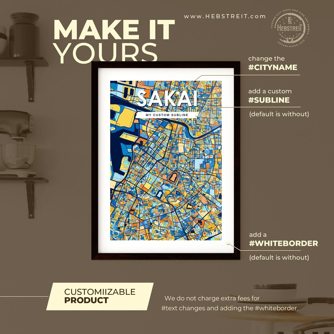 Sakai Japan Bold Colorful Vibrant City Street Map Art Poster - Image 2