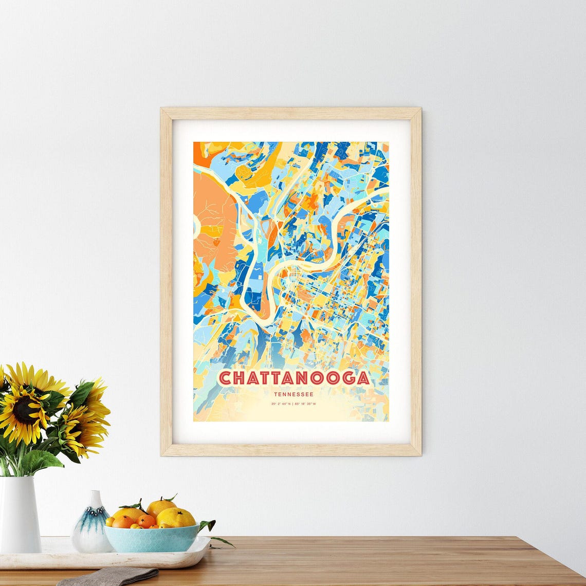 Chattanooga Tennessee Colorful City Map Art Coordinates Poster - Image 2