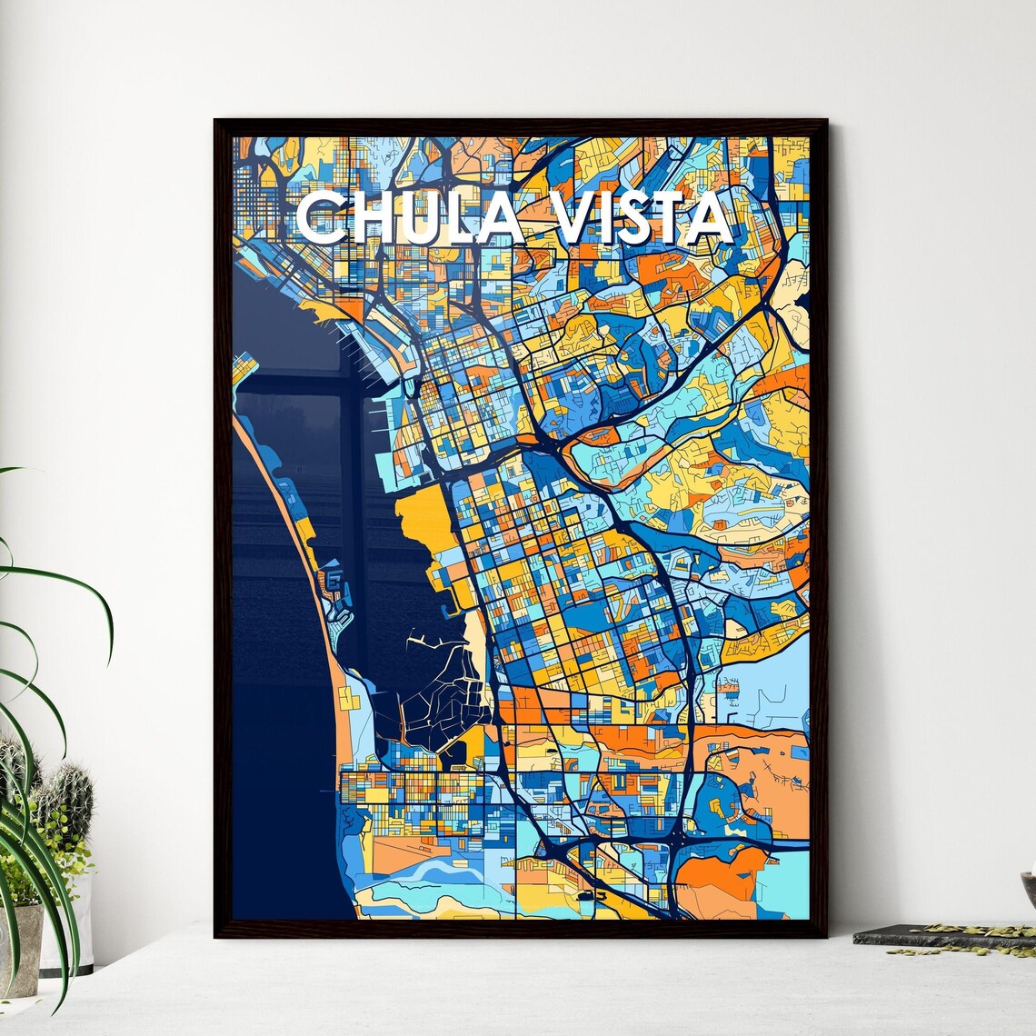 Chula Vista California Colorful Blue Orange City Map Art Poster