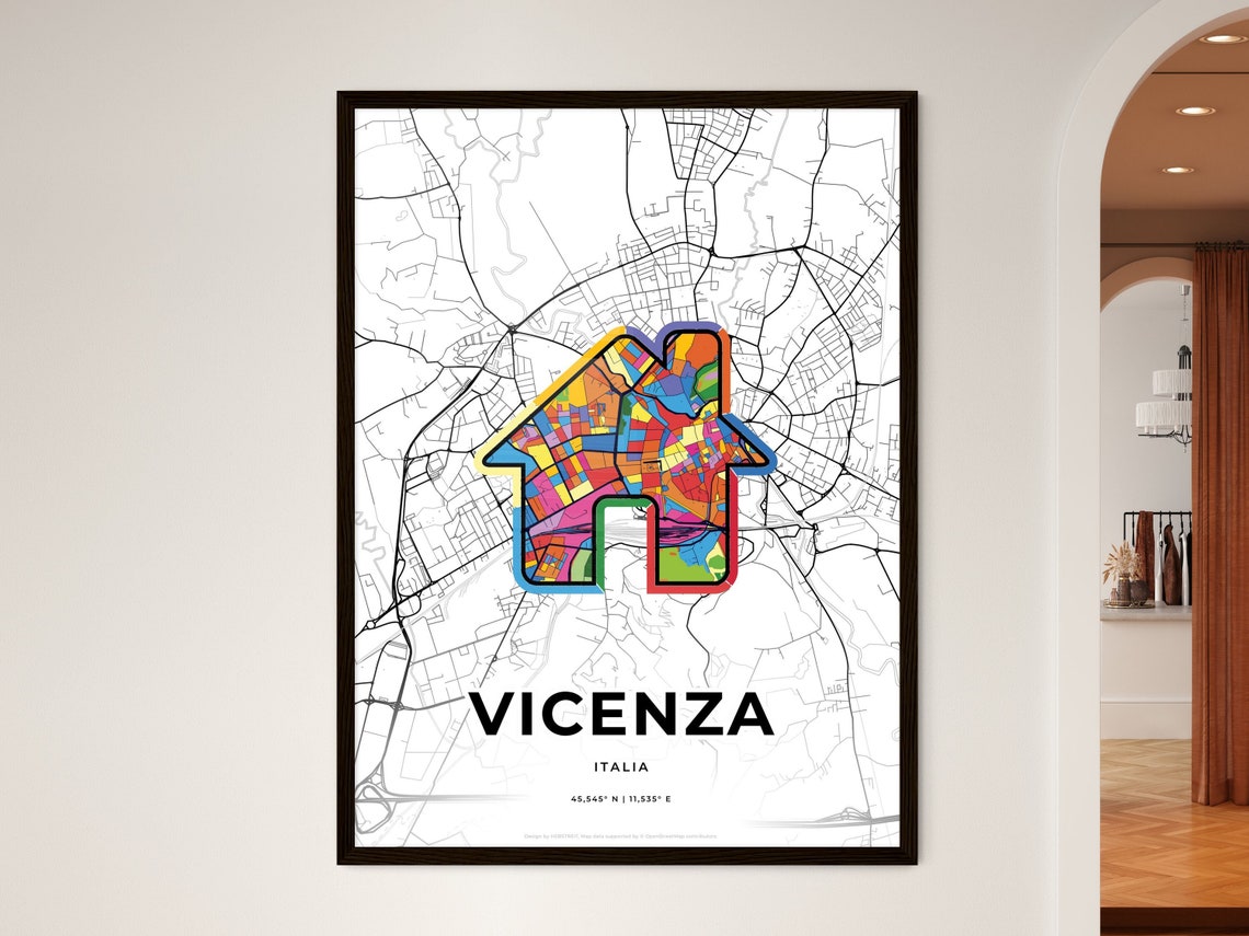 Vicenza Italy Minimalist Line Art Heart Shaped City Map Poster - Image 3