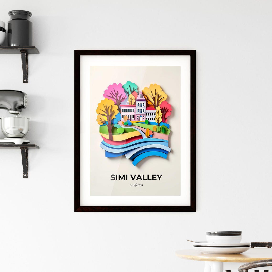 Simi Valley California House Trees Colorful Paper Cut Poster - Image 2