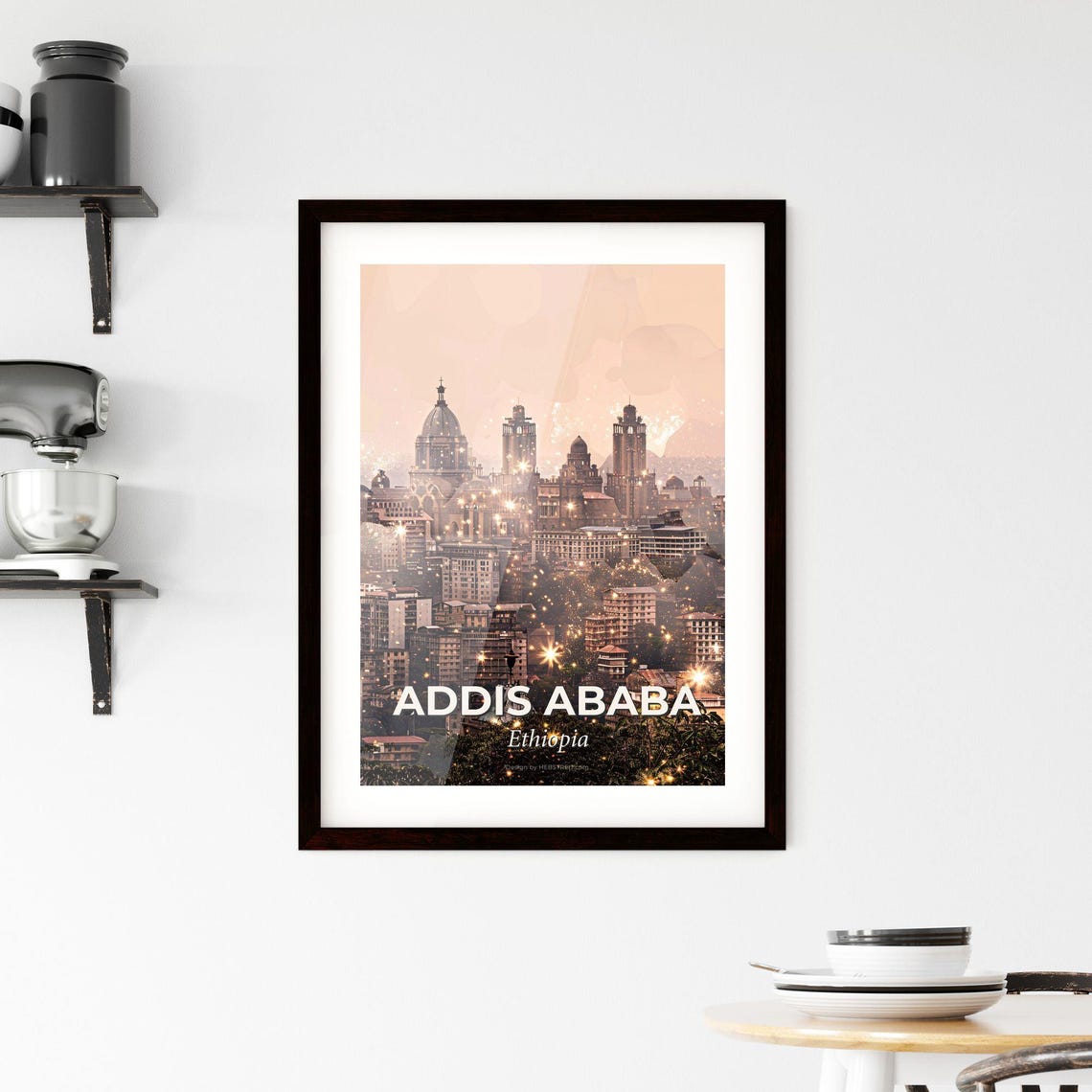 Addis Ababa Ethiopia Cathedral Skyline Golden Sparkle Poster - Image 2