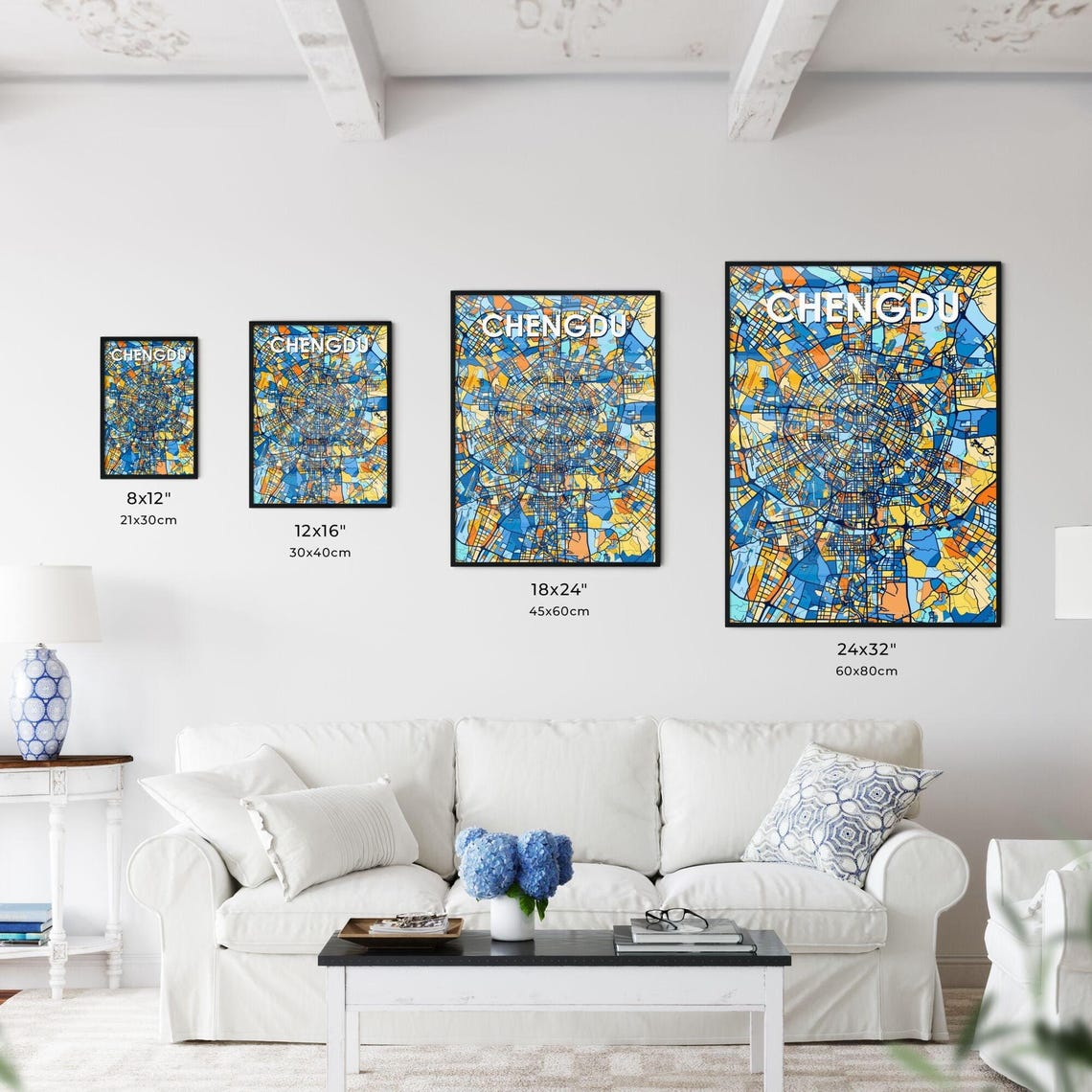 Chengdu China Bold Colorful Vibrant City Street Map Art Poster - Image 3