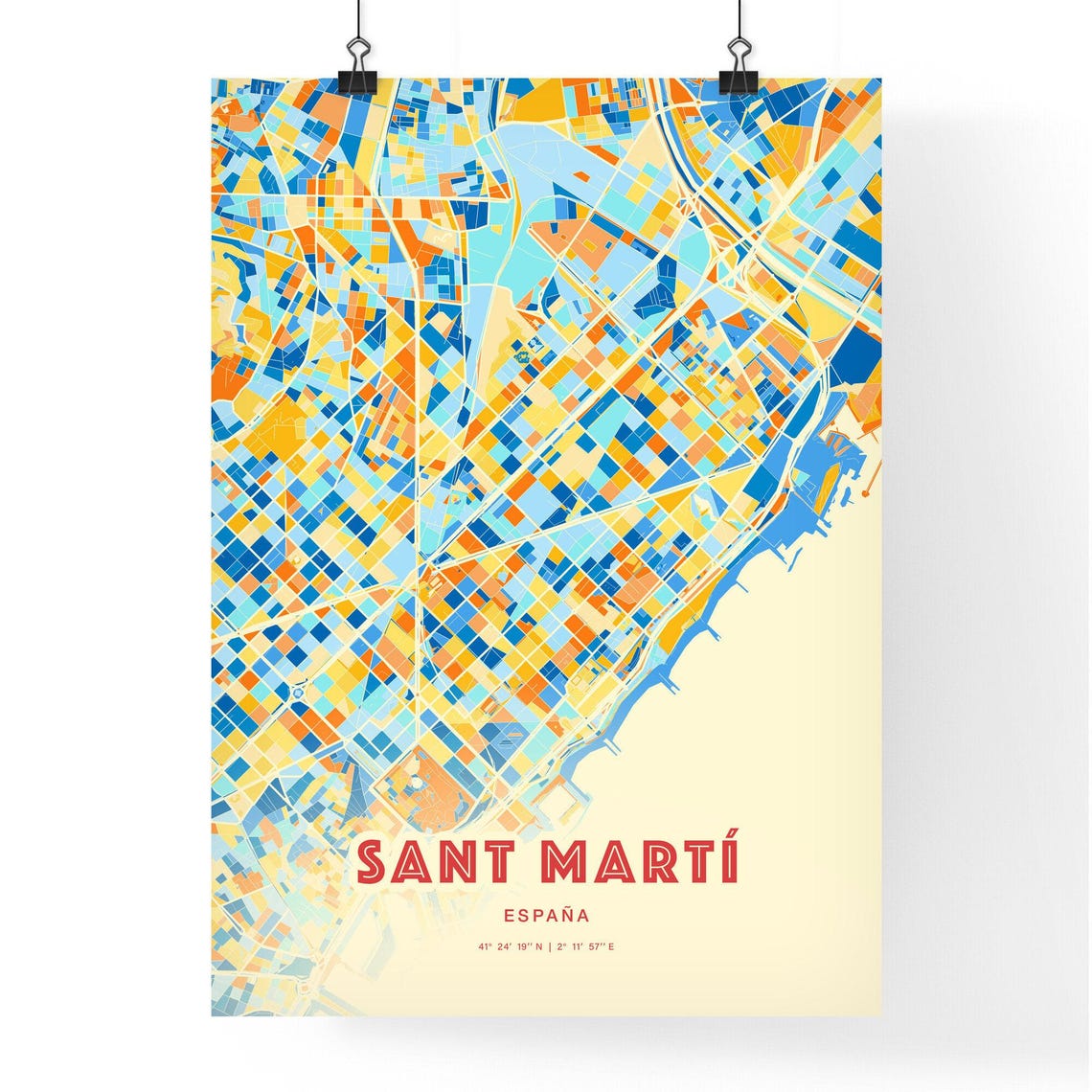 Sant Marti Barcelona District Colorful City Map Retro Art Print - Image 3