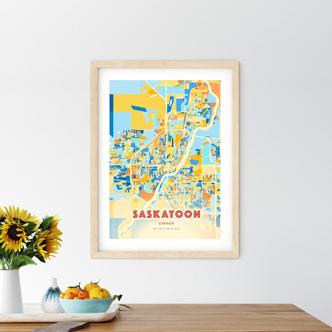 Saskatoon Canada Colorful Blue Orange City Map Art Poster Gift - Image 2