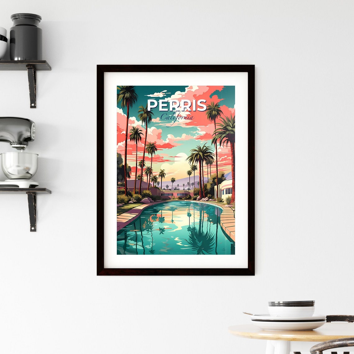 Perris California Palm Trees Resort Pool Sunset Travel Poster - Image 2