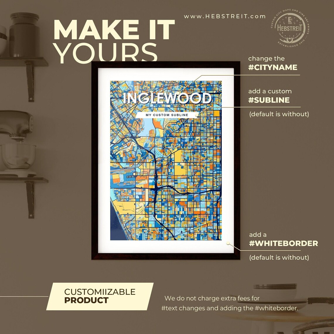 Inglewood California Vibrant Colorful Geometric Street Grid City Map Art Poster - Image 2