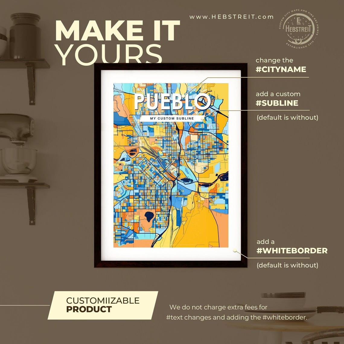 Pueblo Colorado Vibrant Street Map Art Print Home Wall Decor - Image 2