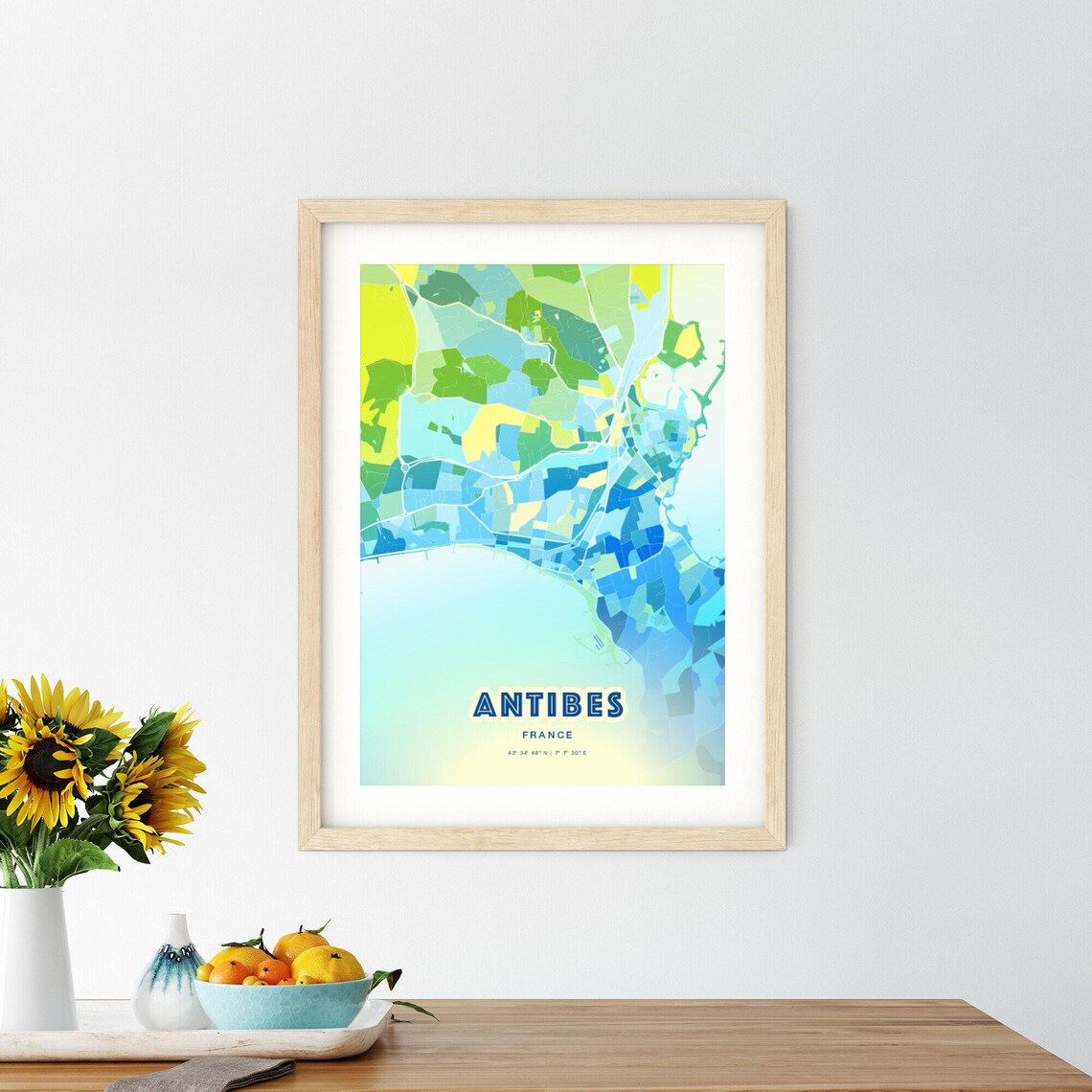 Antibes France Custom Blue Green City Map Art Poster Travel Decor Gift - Image 3