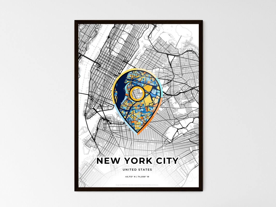New York City United States Minimal Map Art With Colorful Heart Icon Poster - Image 3