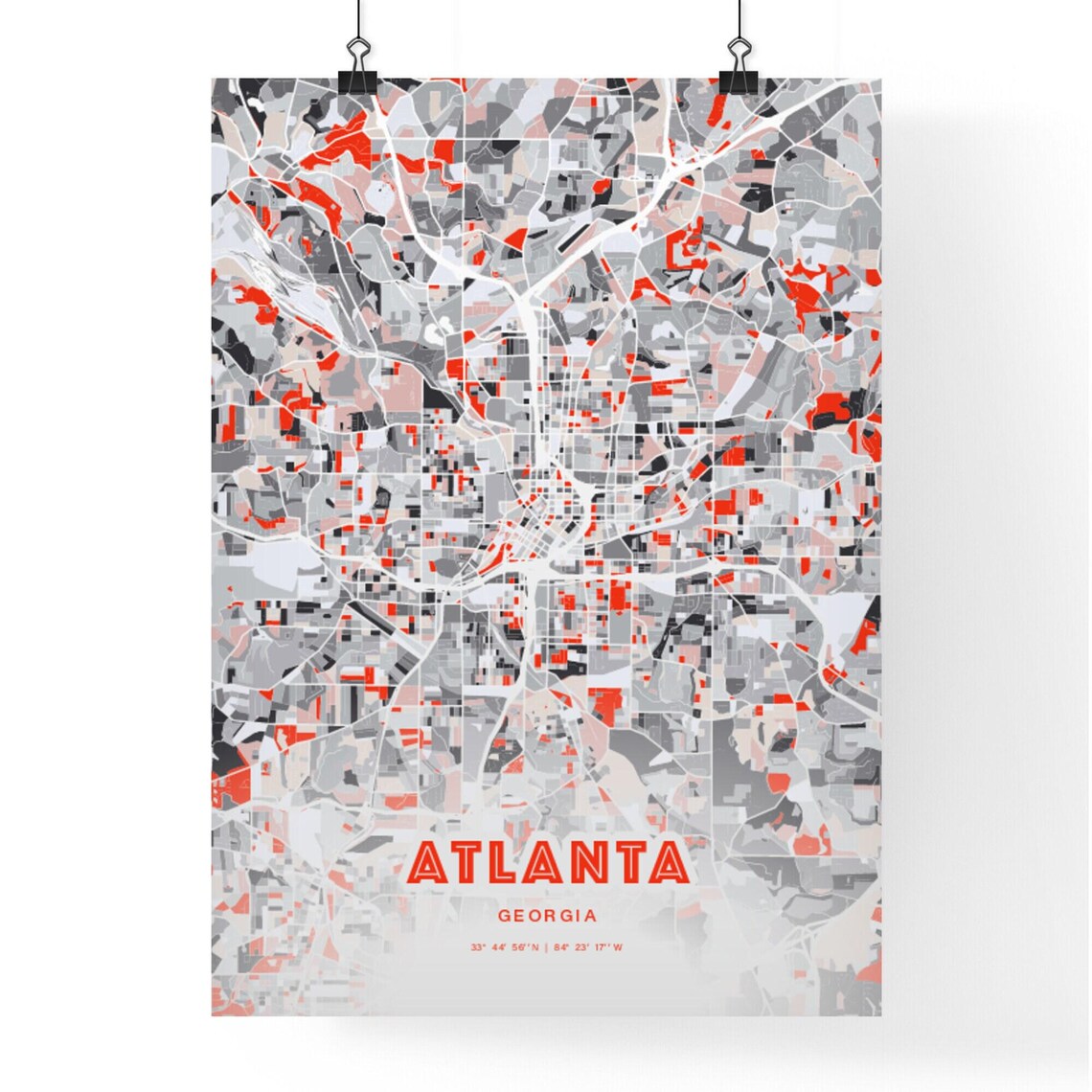Atlanta Georgia Expressive Red and Black City Map Artwork Poster - Image 3