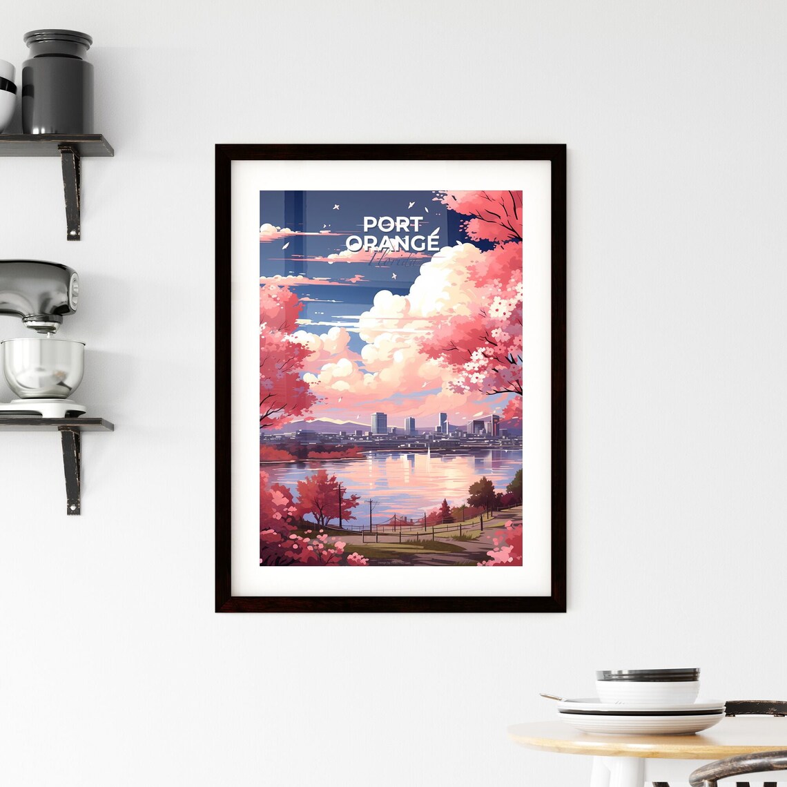 Port Orange Florida Cherry Blossom Lake Skyline Travel Poster - Image 2