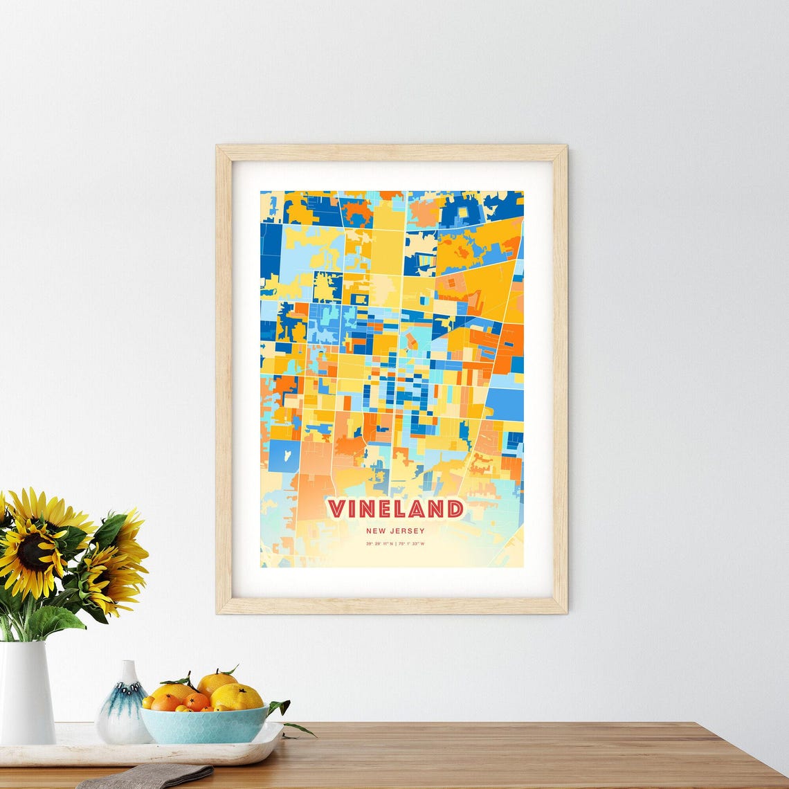 Vineland New Jersey Blue Orange City Map Art Home Decor Poster - Image 2