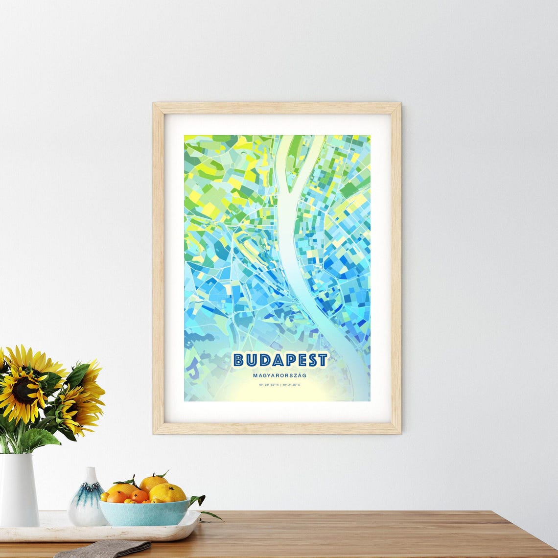 Budapest Hungary Modern Blue Green Custom City Map Poster Gift - Image 3
