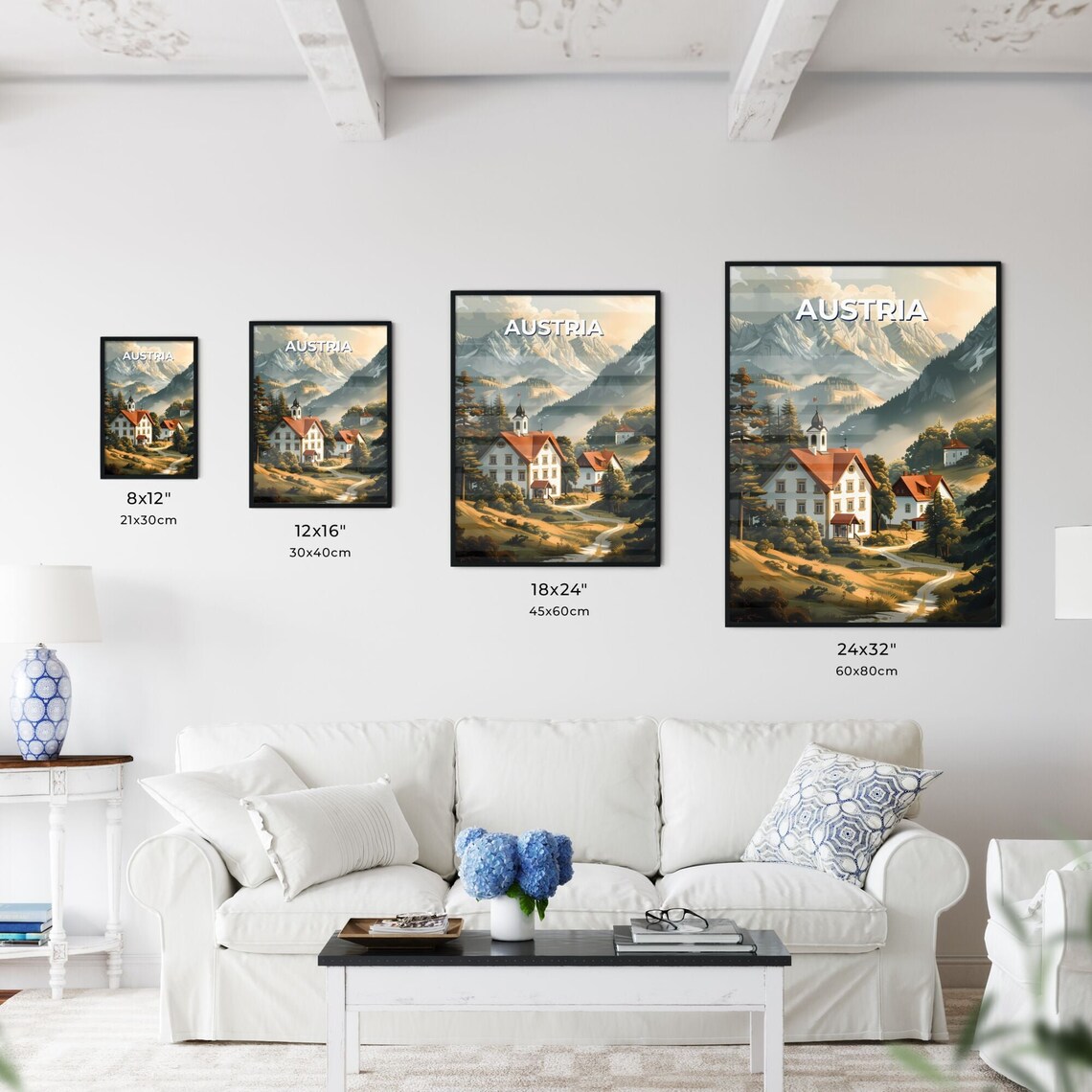 Austria Alpine Village Church Misty Mountain Valley Travel Poster - Image 3