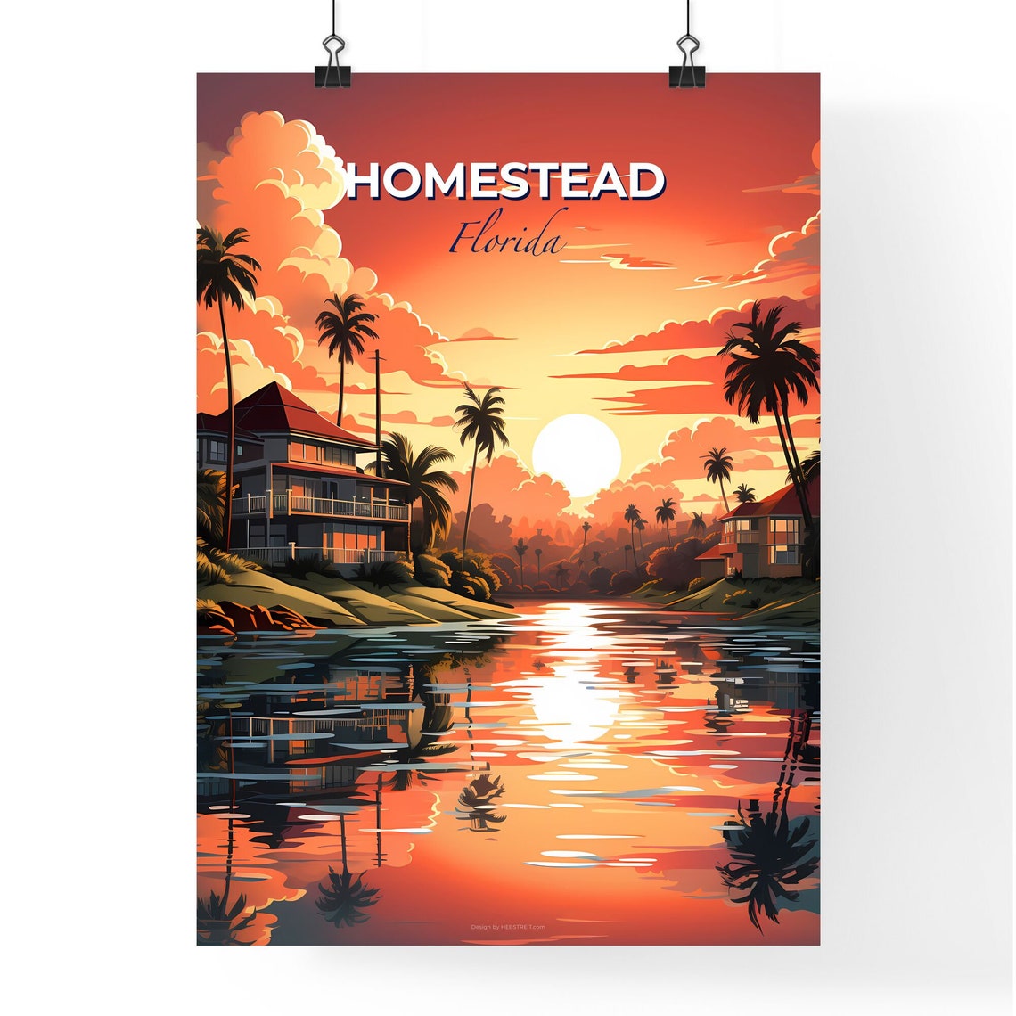 Homestead Florida Sunset Waterfront Palm Trees Reflection Poster - Image 4