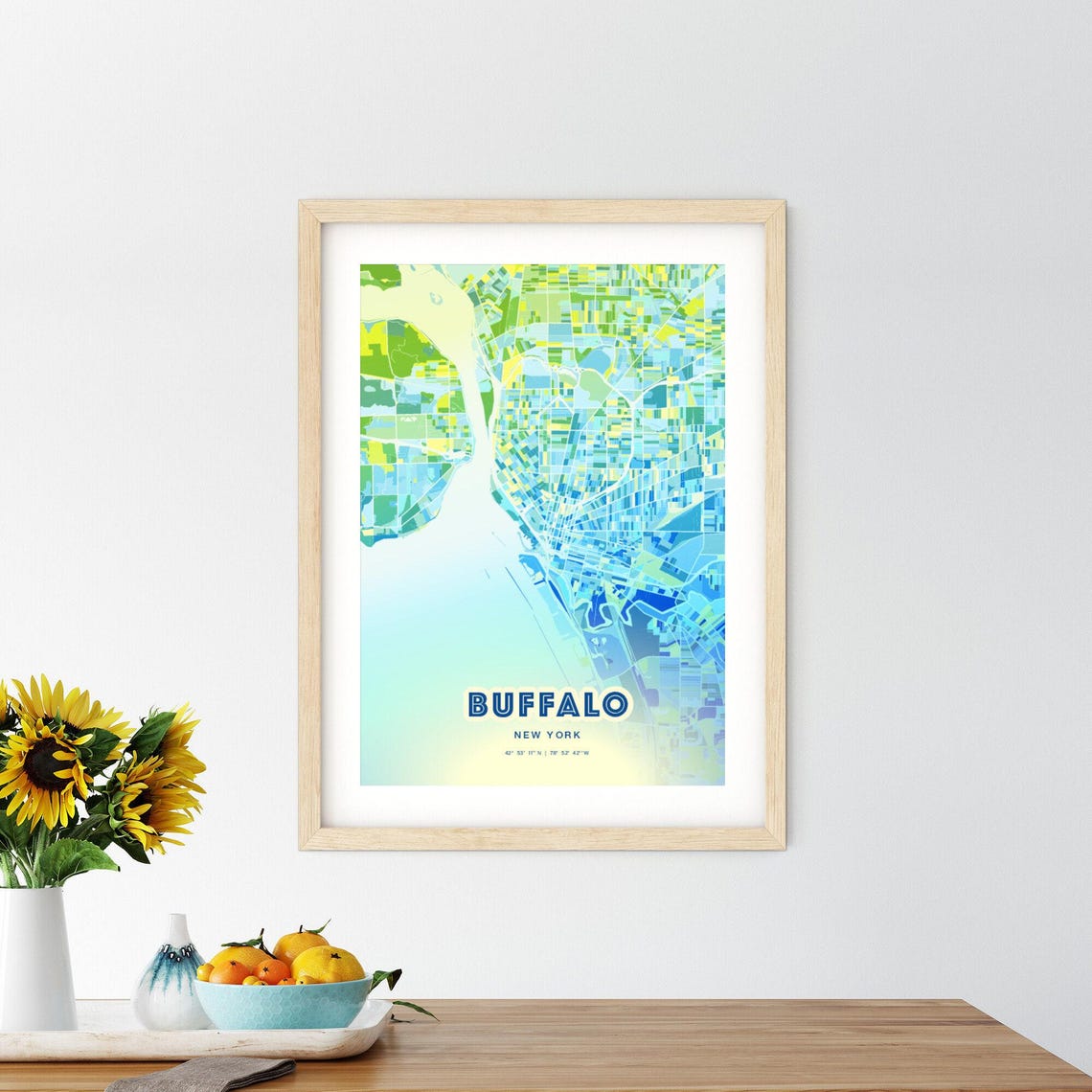 Buffalo New York Bluish Art Map Customizable Poster Print Unique Wall Decor Personalized Gift - Image 2