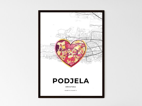 Podjela Croatia Modern Minimalist Heart Street Map Art Poster