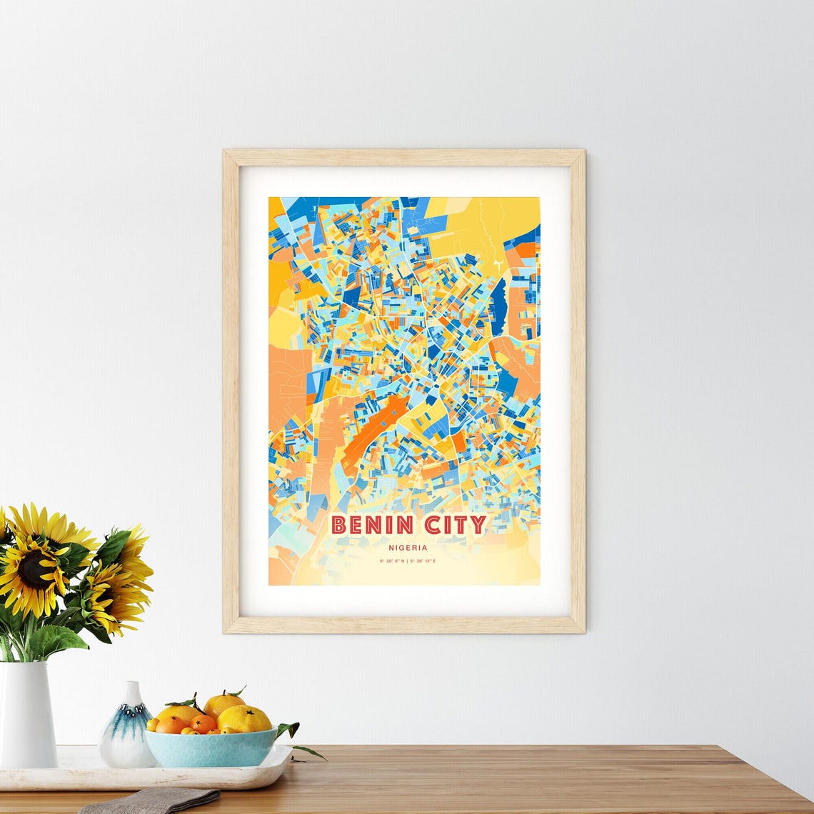 Benin City Nigeria Colorful Street Map Coordinates Art Poster - Image 2