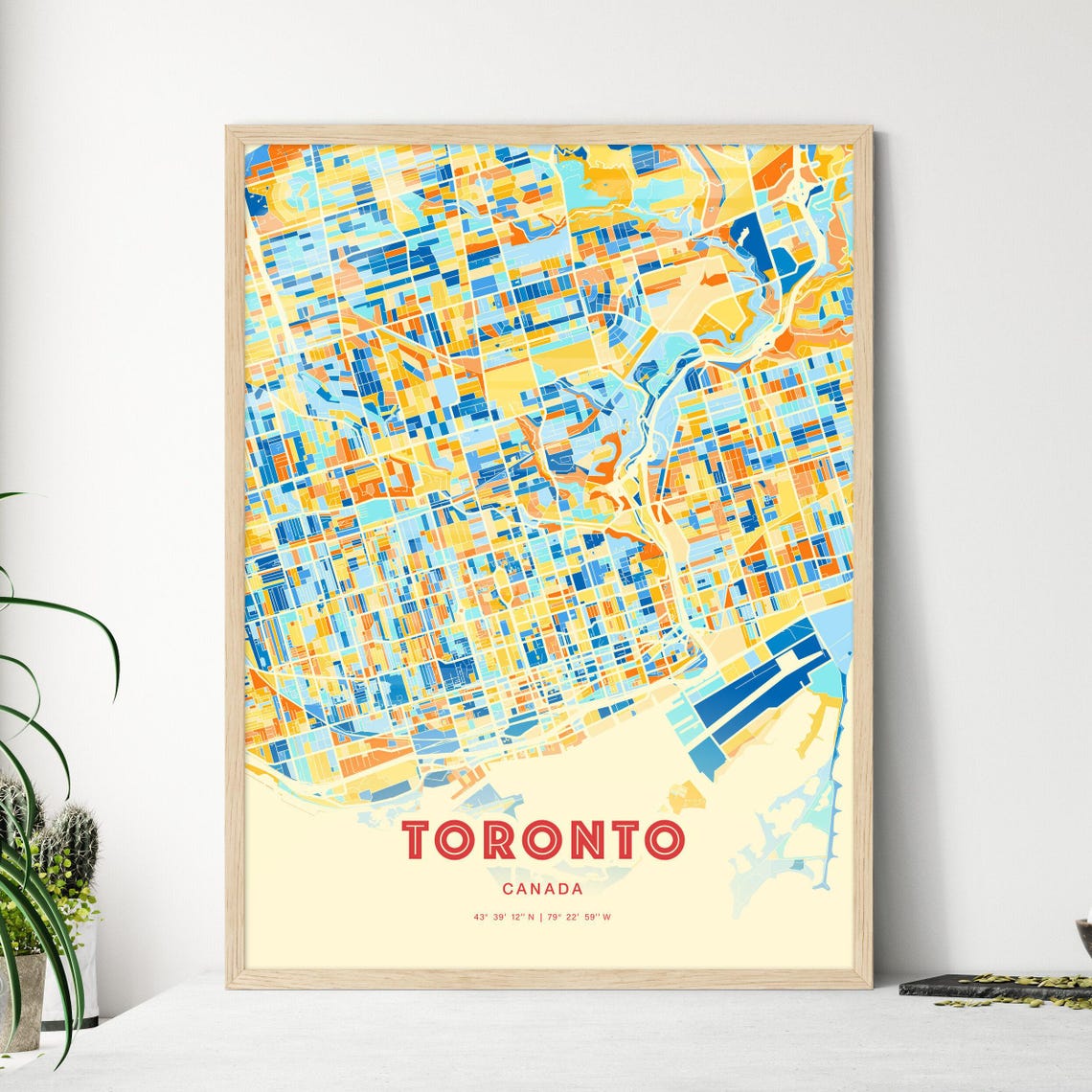 Toronto Canada Modern Geometric Blue Orange City Map Art Poster