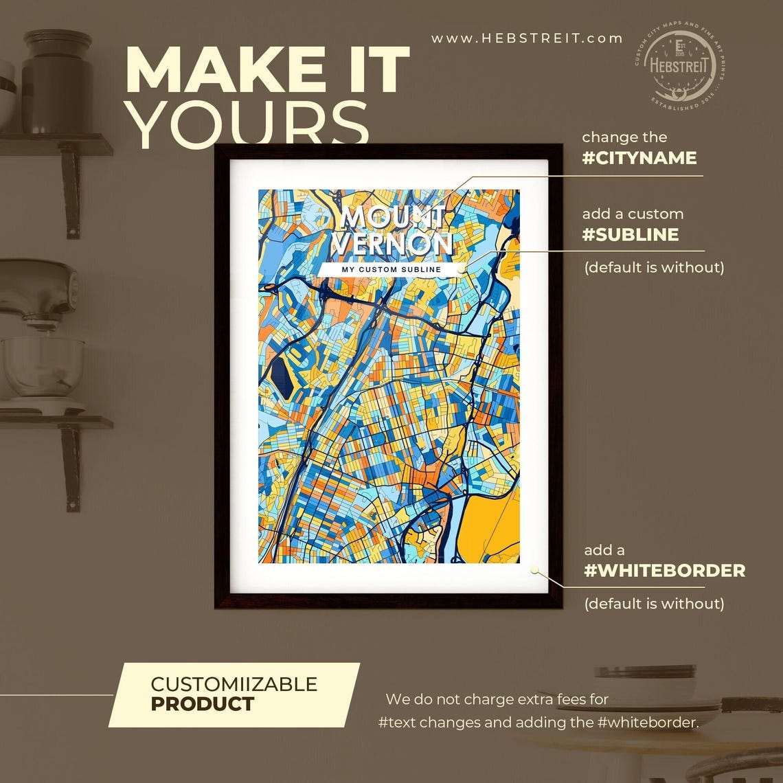Mount Vernon New York Colorful Modern City Street Map Artwork Poster - Image 2