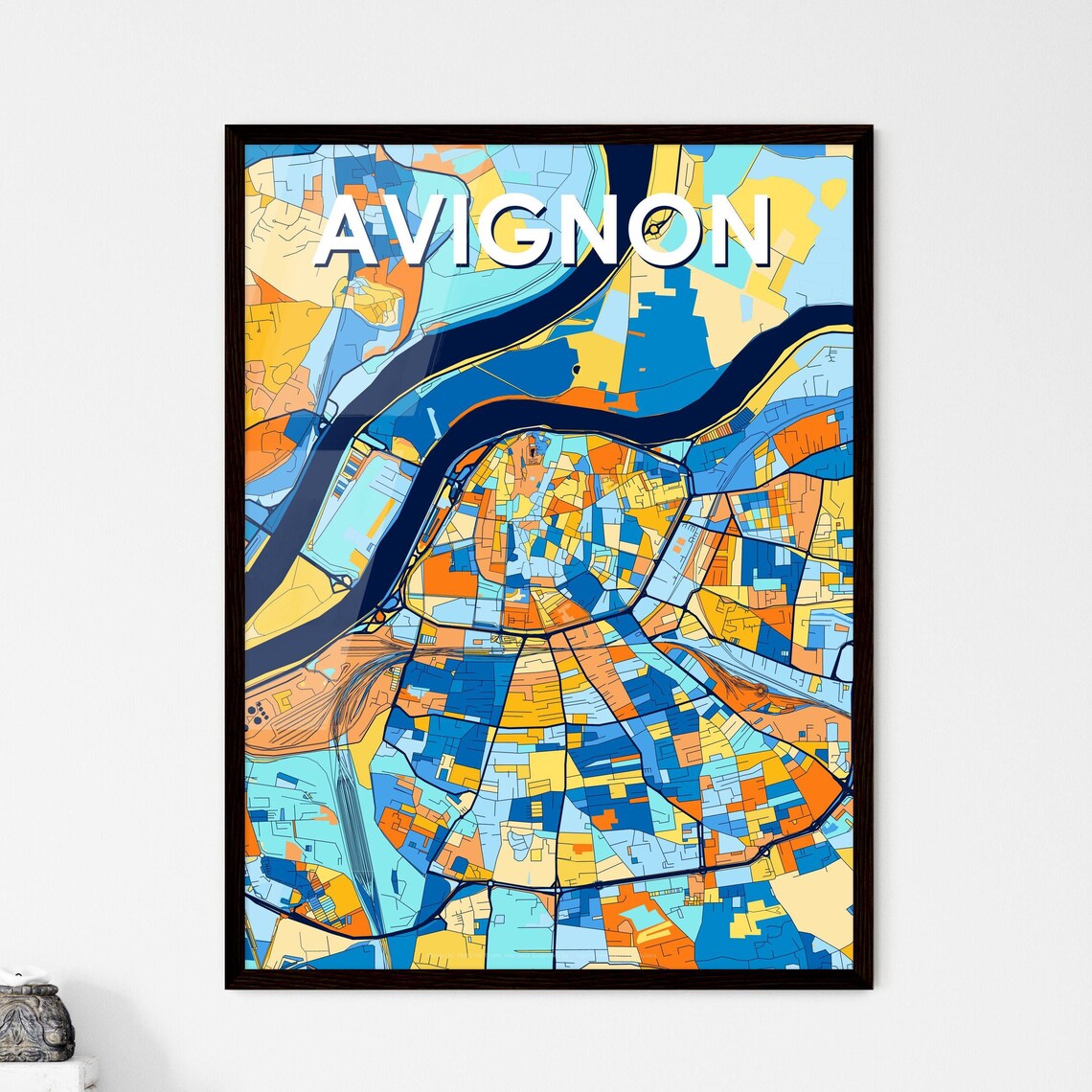 Avignon France Rhone River Colorful Blue Orange City Map Poster