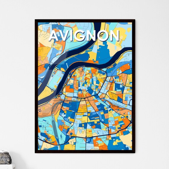 Avignon France Rhone River Colorful Blue Orange City Map Poster