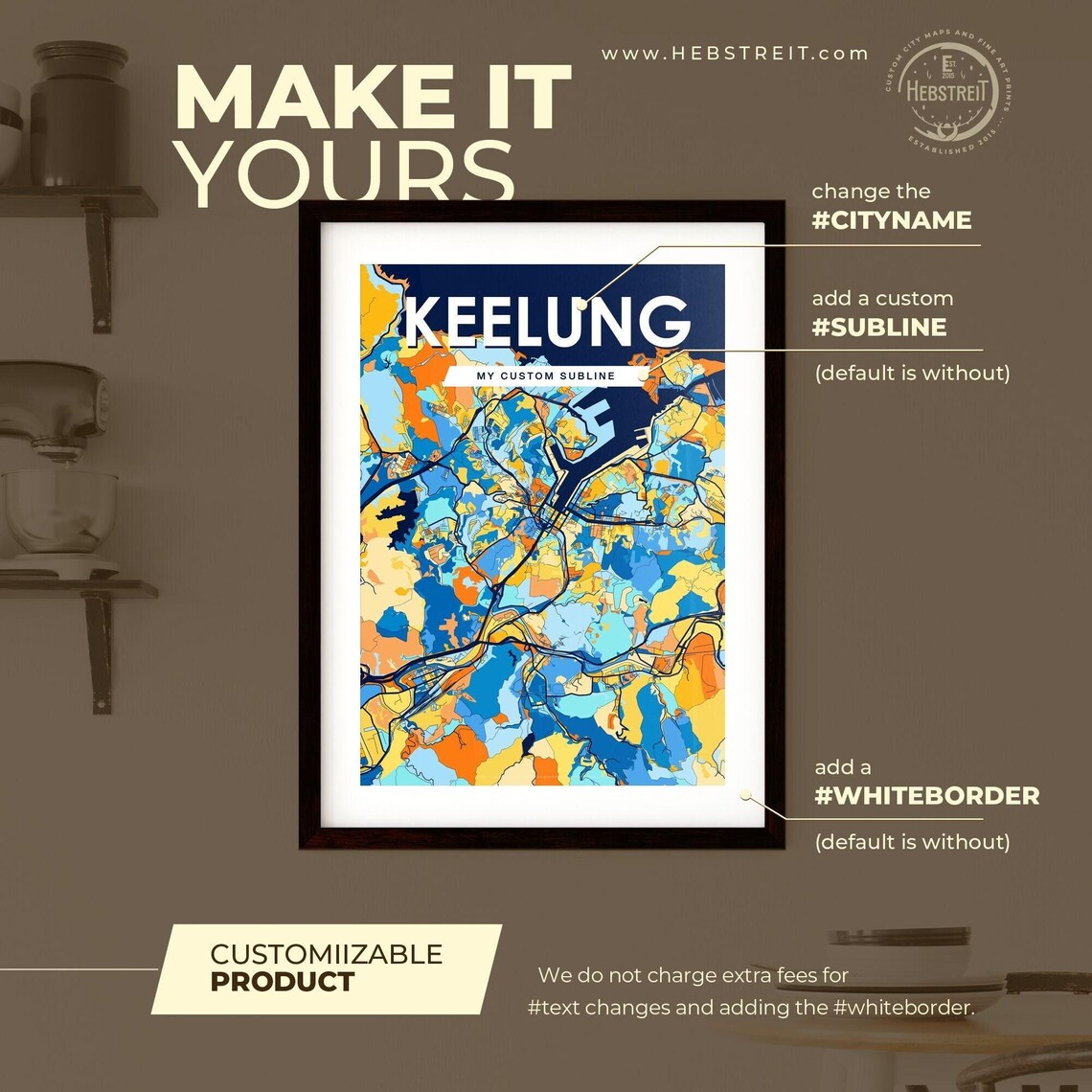 Keelung Taiwan Bold Colorful Vibrant City Street Map Art Poster - Image 2