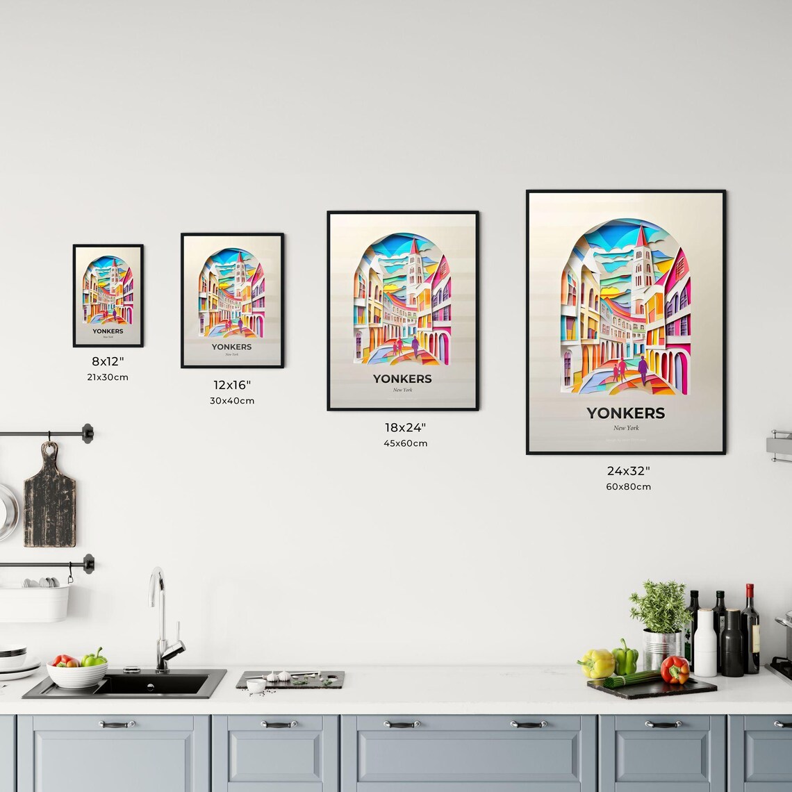 Yonkers New York Historic Street Colorful Paper Cut Art Poster - Image 3