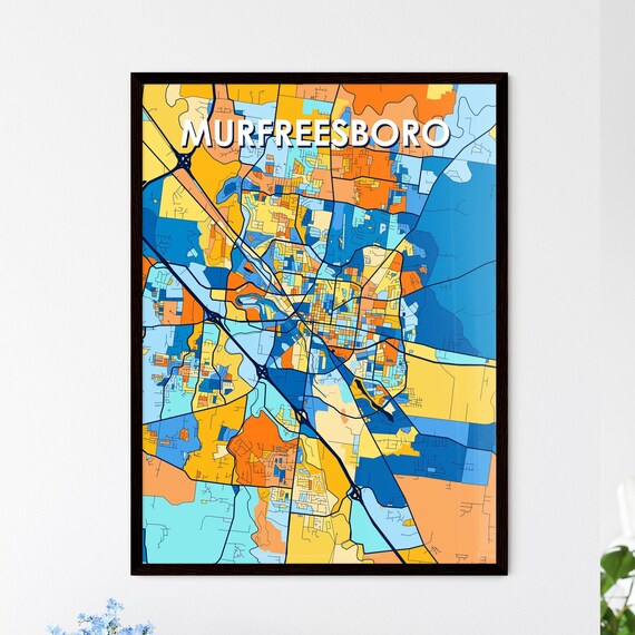 Murfreesboro Tennessee Bold Blue and Orange City Map Decor Poster