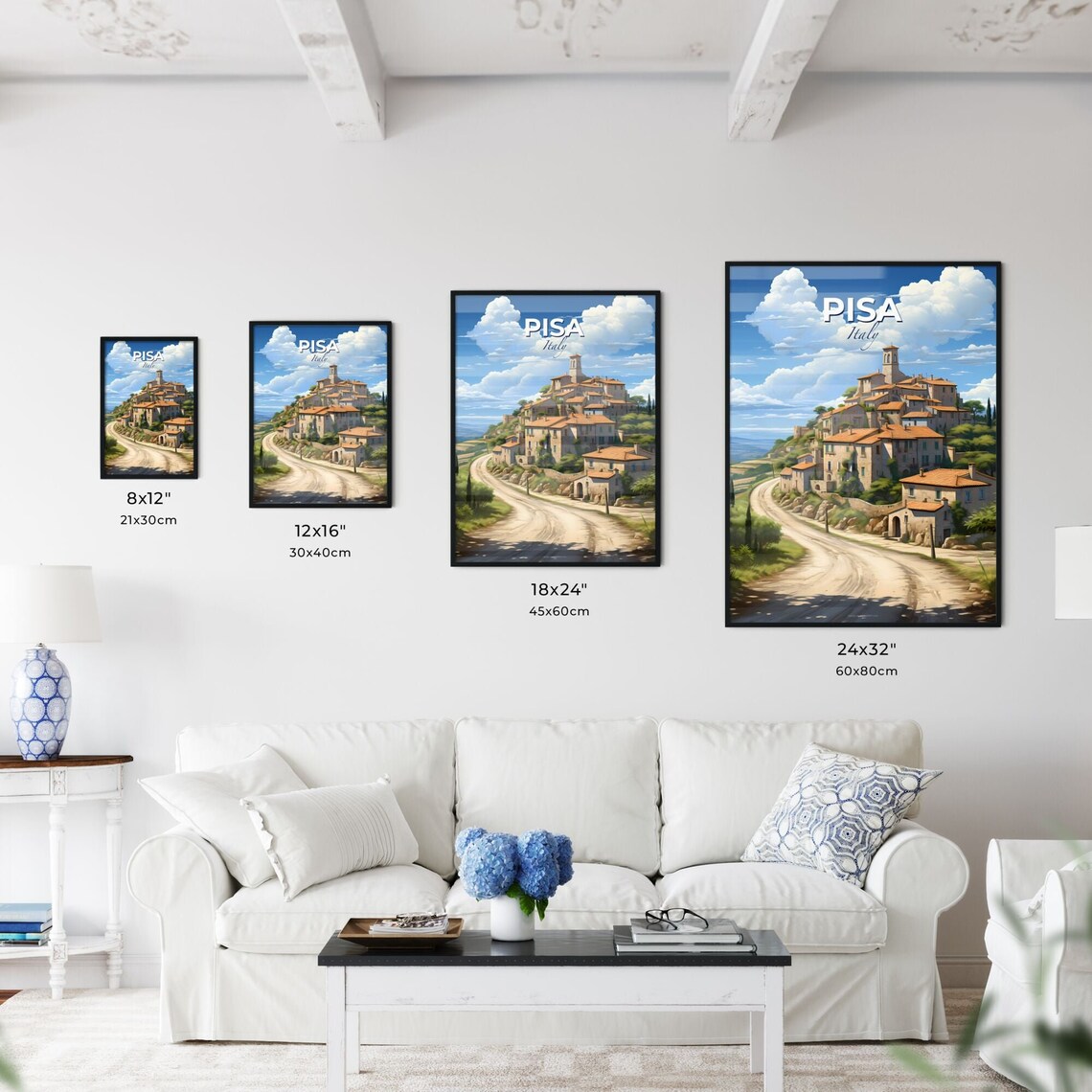 Pisa Italy Hilltop Village Bell Tower Winding Road Travel Poster - Image 3