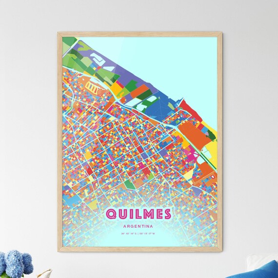 Quilmes Argentina Bold Crazy Colorful Mosaic City Map Poster