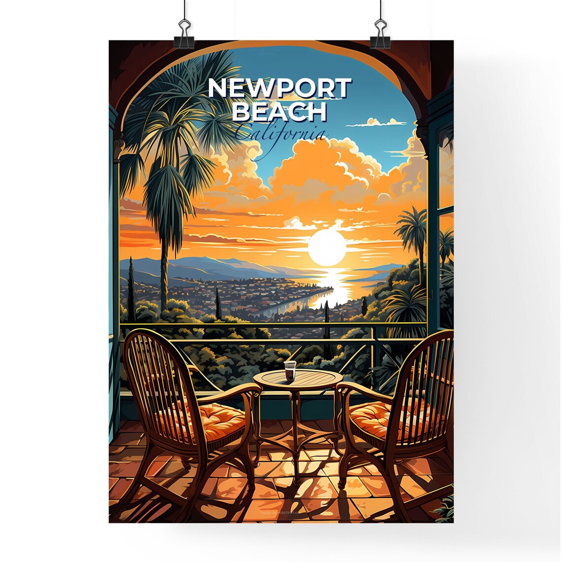 Newport Beach California Balcony Ocean Sunset View Travel Poster - Image 4